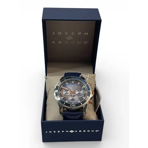 Joseph Abboud Silver-Tone, Blue Strap, Blue Dial, Mens Watch In Original Box - Picture 2 of 13